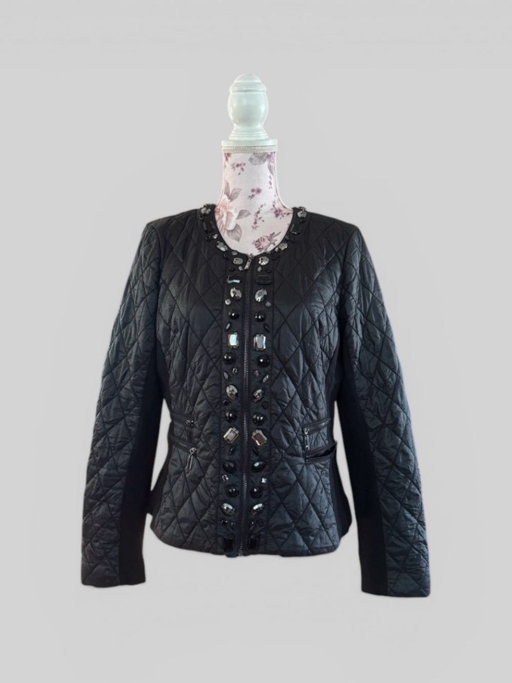 White House Black Market Black Quilted Embellished  Women's Jacket - Picture 5 of 7